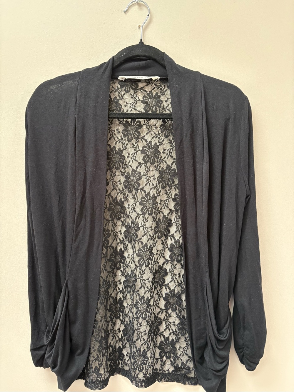 Black Lace-Back Open Front Women's Cardigan